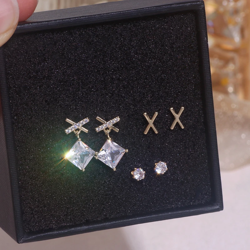 3 пары/компл. новые модные геометрические квадратные серьги с цирконом и камнем