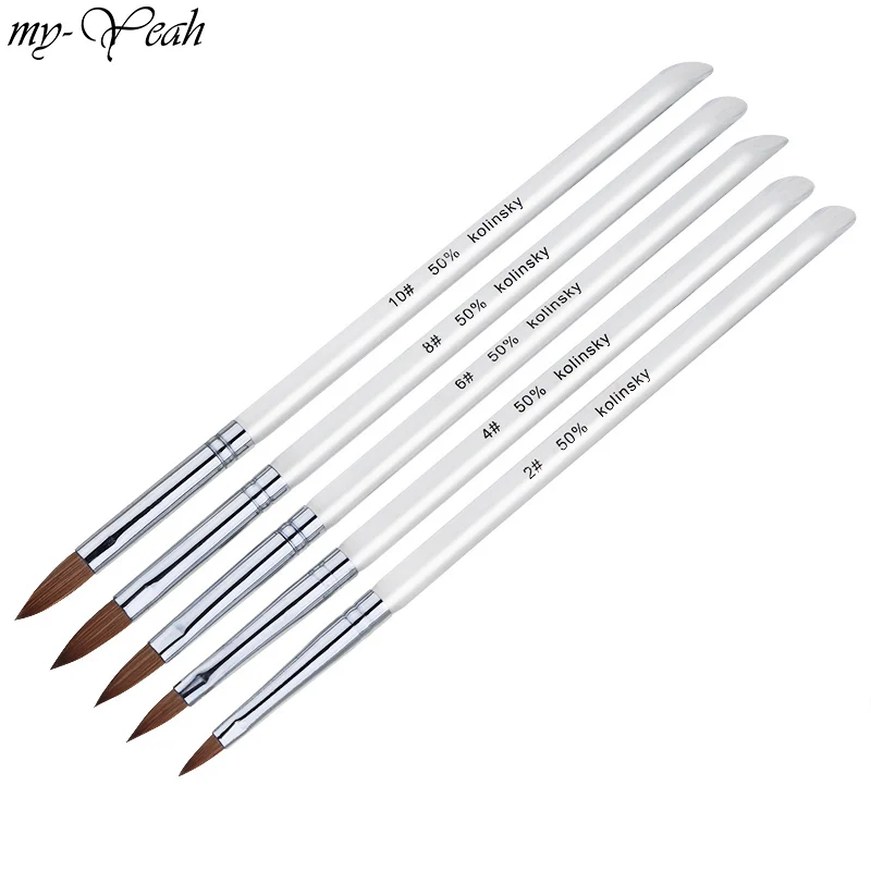 5 Styles Nail Art Transparent Handle Liquid Powder Carving Painting Kolinsky Brush UV Gel Extension Builder Drawing Pen | Красота и