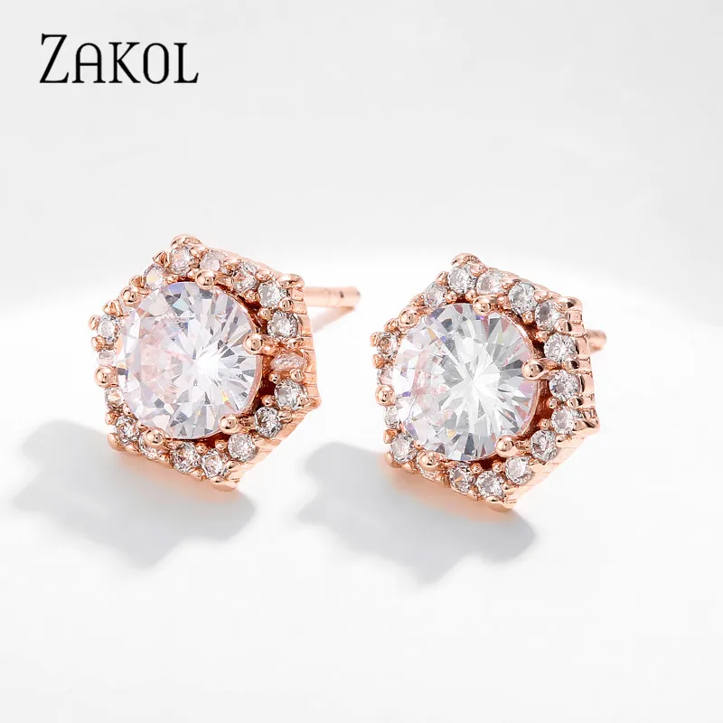 

ZAKOL Classic Round AAA Cubic Zirconia Stud Earrings for Women Fashion Geometric Crystal Party Jewelry Brincos FSEP2421