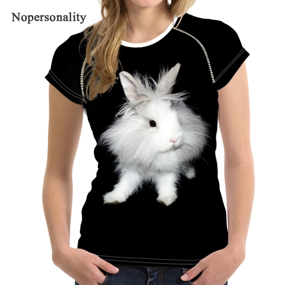 

Nopersonality Spandex T Shirt for Women Cute Rabbit Printed Female Short Sleeve T-shirt Top Tees Summer Casual Camiseta Mujer