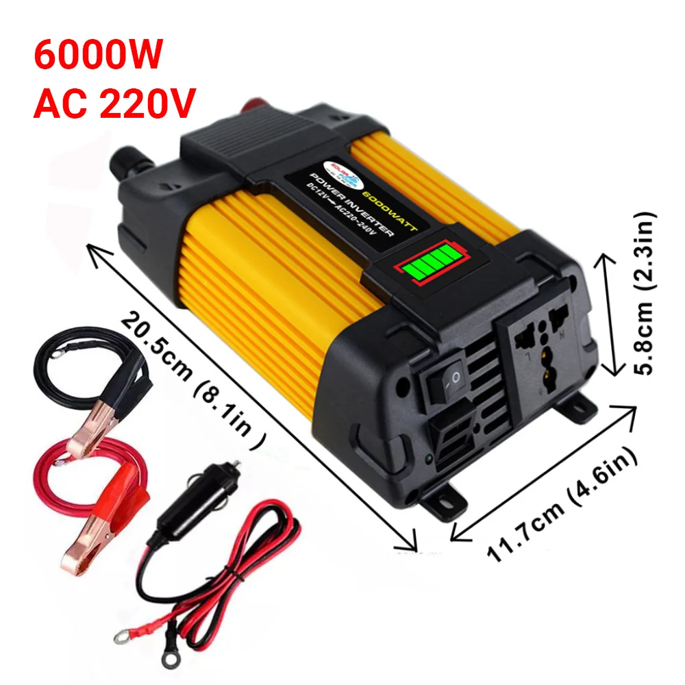 

6000W Power Adapter Car Solar Converter DC 12V to AC 220V/110V with Dual USB 4.2A LED Battery Power Display Auto Parts