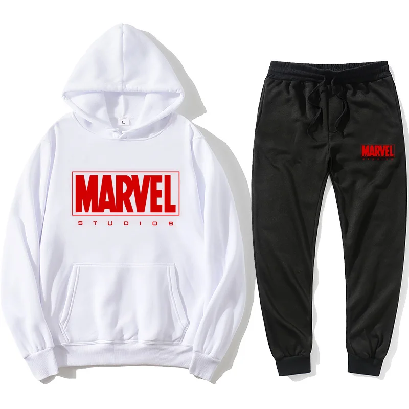 

2021 Best Sellers Marvell Sweatshirt + jogging men's long sleeve Hoodie + Pants Black women's sportswear casual suit