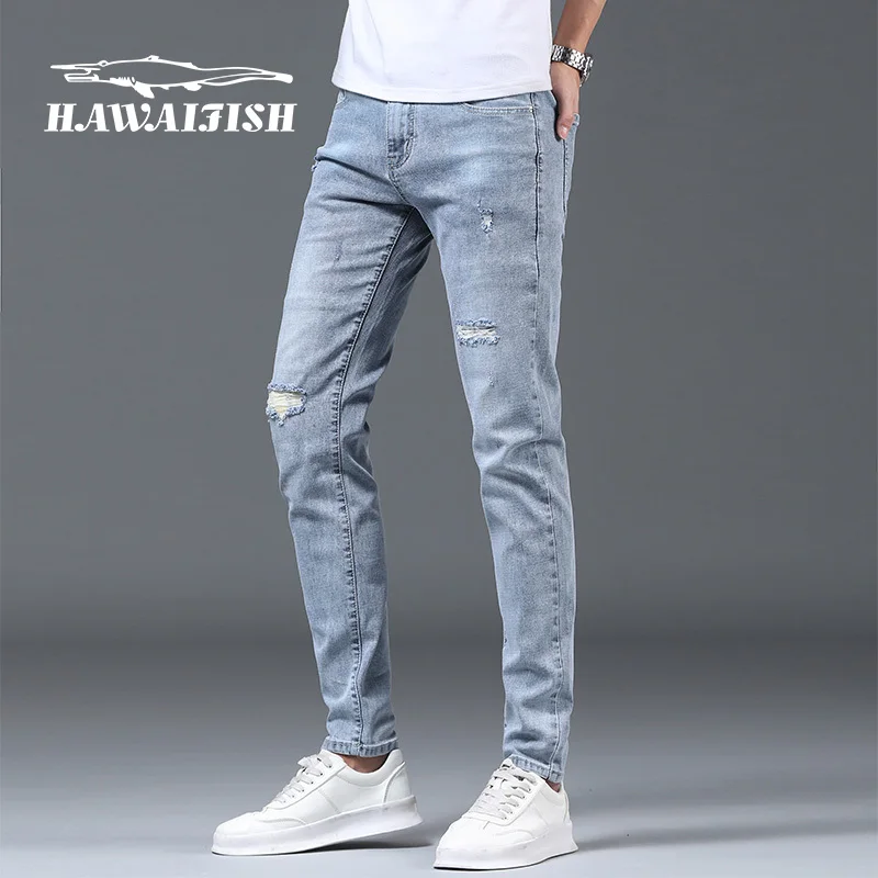 

Новинка Осень 2021, мужские эластичные джинсы, Брендовые брюки, деловые повседневные свободные брюки в новом стиле, джинсы, мужские облегающие повседневные брюки