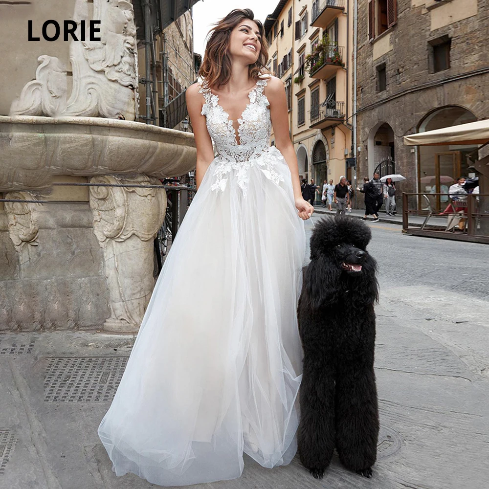 LORIE свадебное платье кружева 2020 Тюль Аппликации Свадебные платья Boho без рукавов с