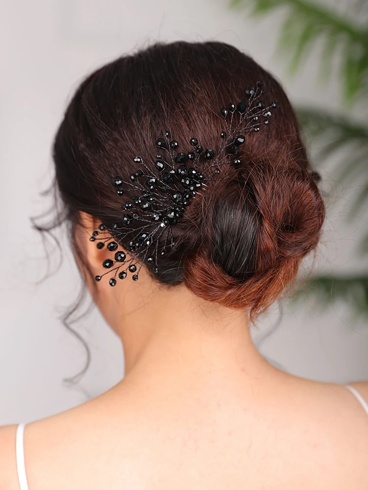Винтажная Свадебная расческа для волос черные хрустальные головные уборы ручной