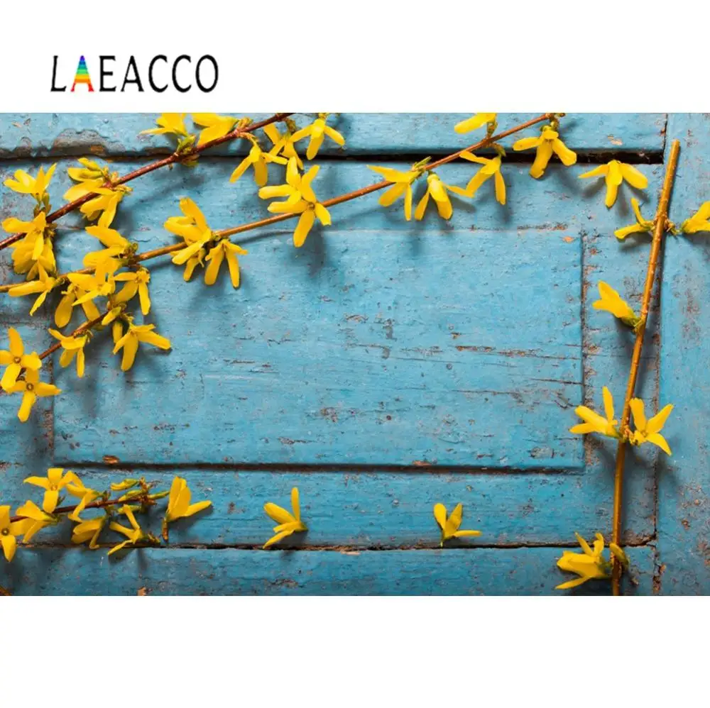 Laeacco фон для фотосъемки синяя деревянная доска весенние цветы лепесток кукла