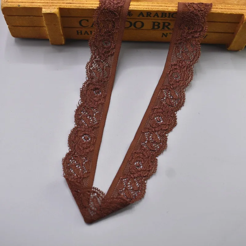 Dark Brown Эластичная эластичная кружевная лента шириной 30 мм, белое кружевное вышитое хлопковое эластичное кружевное нижнее белье для шитья - Цвет: Dark Brown