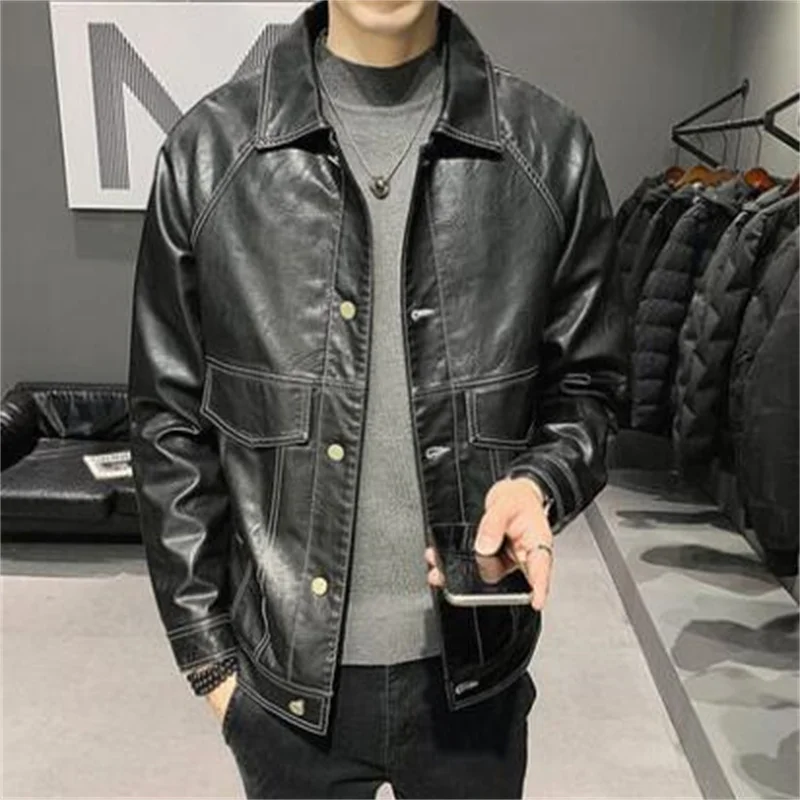 

Autumn men's PU jacket leather 2021 new casual korean style black manteau homme casaco handsome youth clothes agasalho masculino