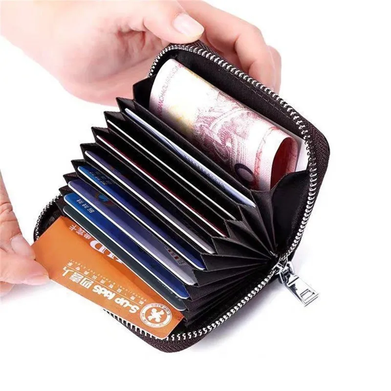 

1 pc Men Business Card Holder Genuine Leather Credit Card Holder Women Zipper Pocket Unisex Card Case Zipper Coin Purse