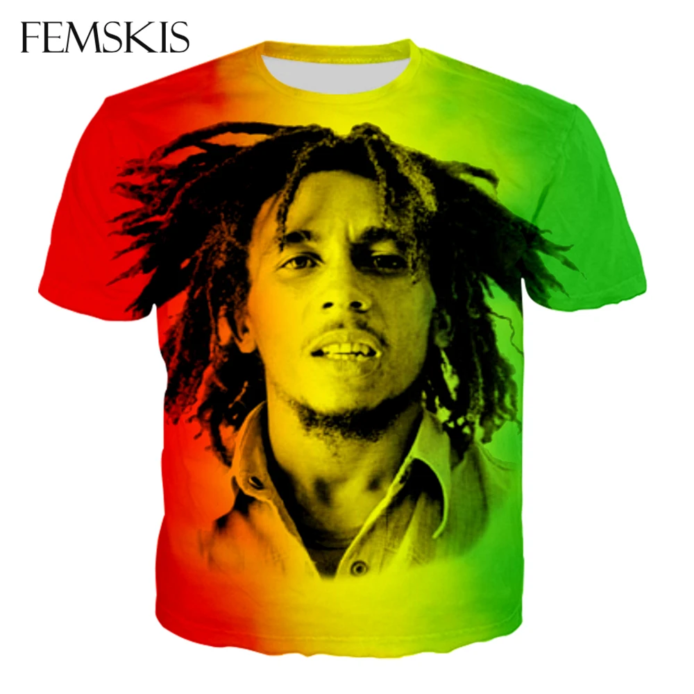 

FEMSKIS 3D Print T-shirt Bob Marley Tshirt Fashion Reggae Funny T Shirt Harajuku Top Tee Women Tshirt Clothing Short Sleeve