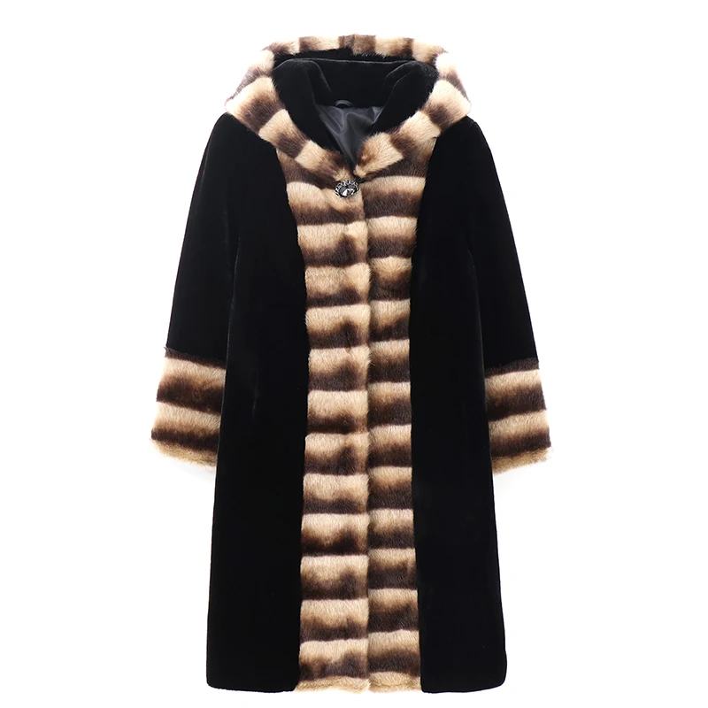 Зимняя шуба из меха норки для женщин среднего возраста утолщенная теплая куртка