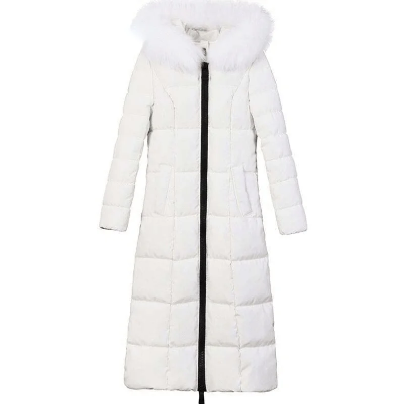Зима 2021 парки с меховым воротником и капюшоном Женская Стеганая пуховая куртка