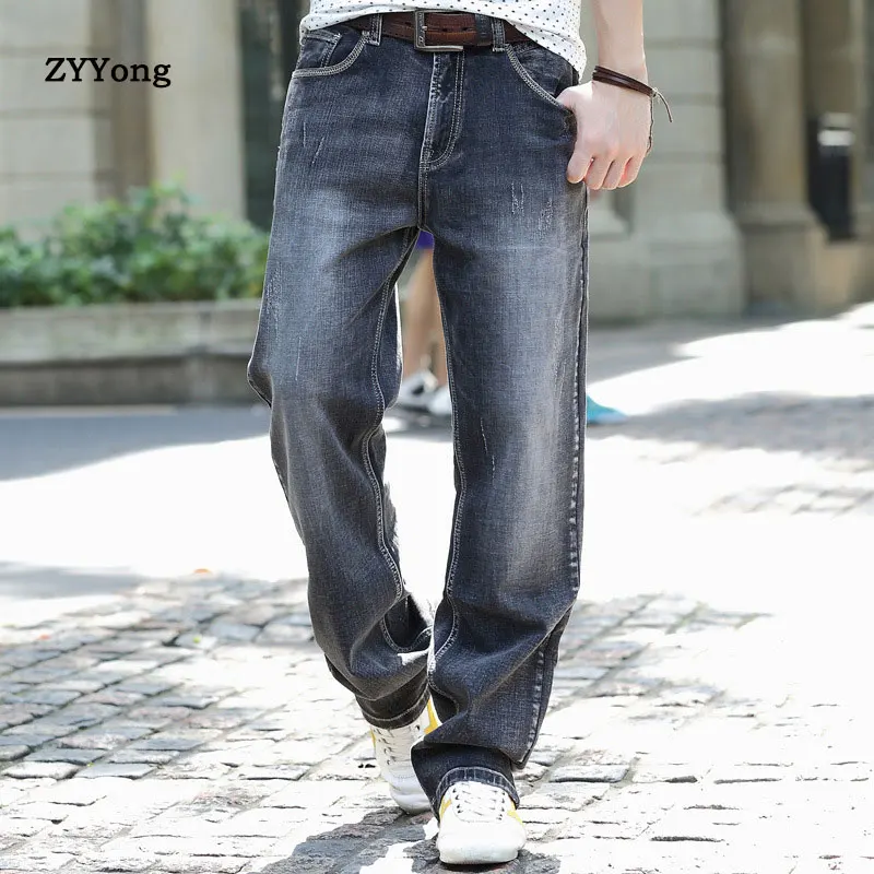 ZYYong Men's Loose Jeans Men's Hip Hop Wide Leg Skateboard Pants Fashion Loose Fit Men's Gray Jeans Trend Loose Men's Trousers