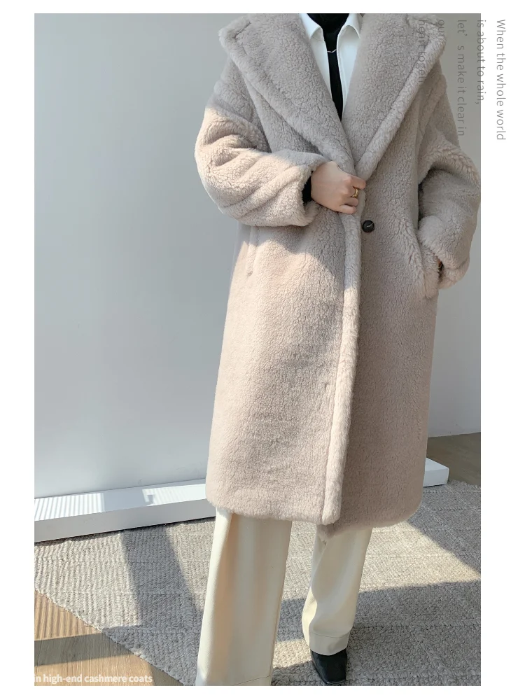 Мишка Тедди пальто Альпака шерсть средней длины из овечьей шерсти профиль