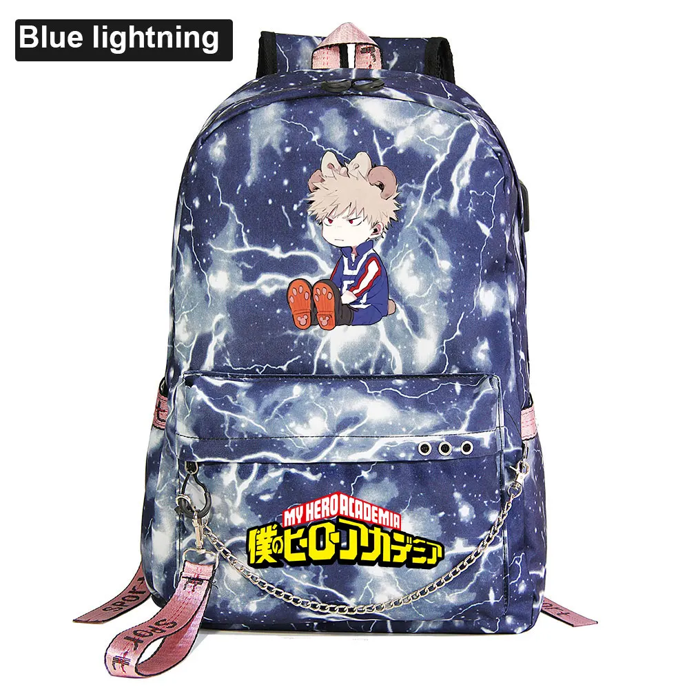 

New Cartoon Boys Girls Kids School bag My Hero Academia Prints Women USB Chain Backpack Canvas Men Bagpack Packsack Bookbag