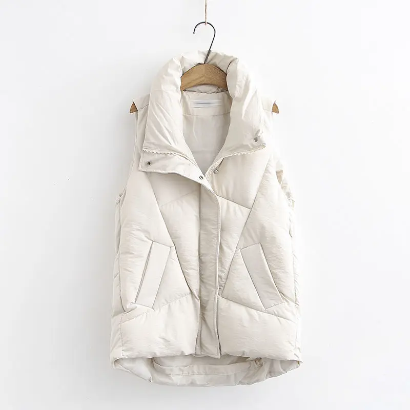 

Plus size Winter Down Cotton Vest Women Casual All-match Sleeveless jacket Winter Long Bodywarm waistcoat Winter Sleeveless