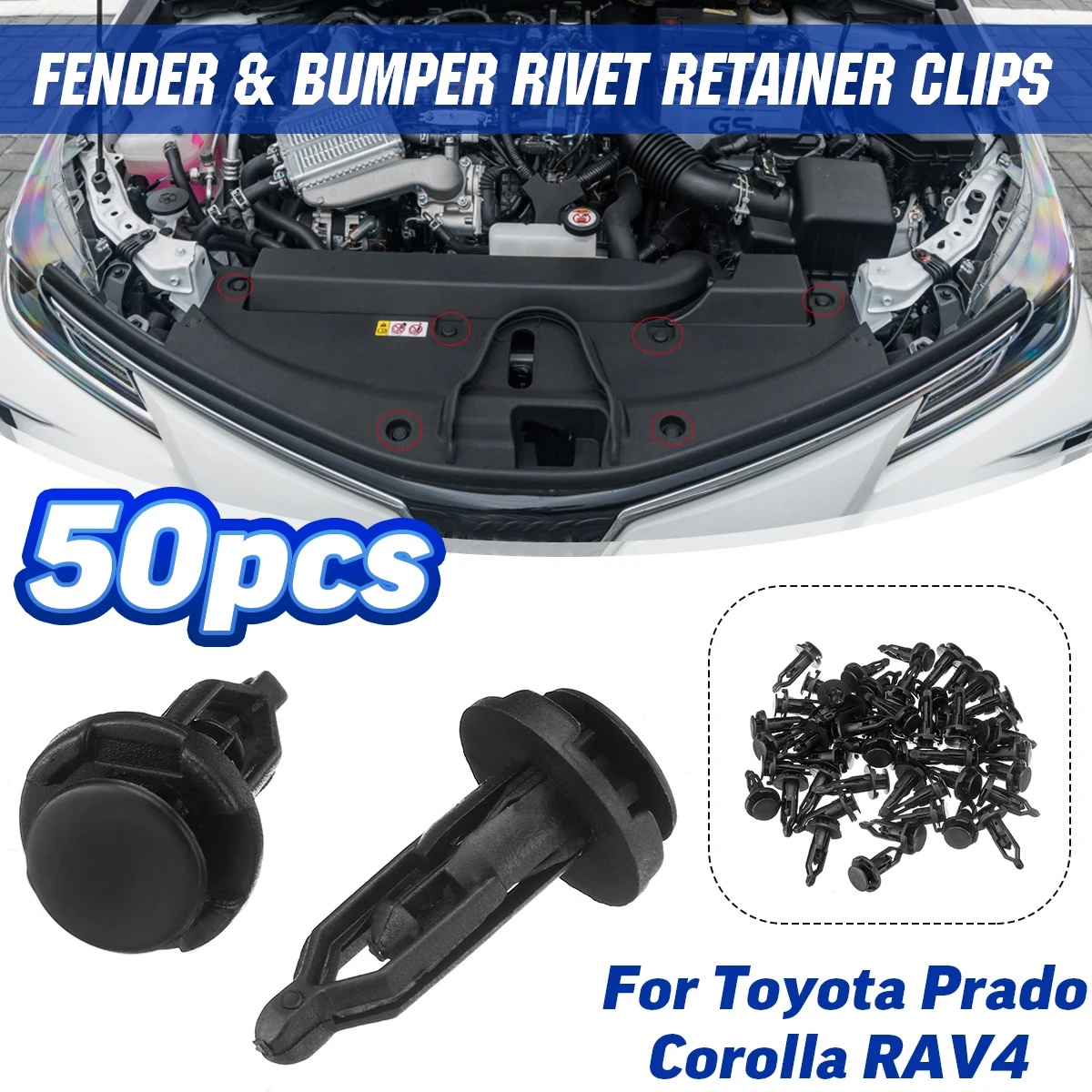 

50pcs 9mm Fender Fastener Clips Bumper Rivet Retainer Fixed Clamps for Toyota Prado Corolla RAV4