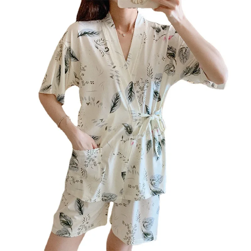 Summer Japanese Kimono Floral Yukata Robe Ladies Fashion Pajamas Loose Nightgown Shorts Suit Girls Sexy Casual Home Service