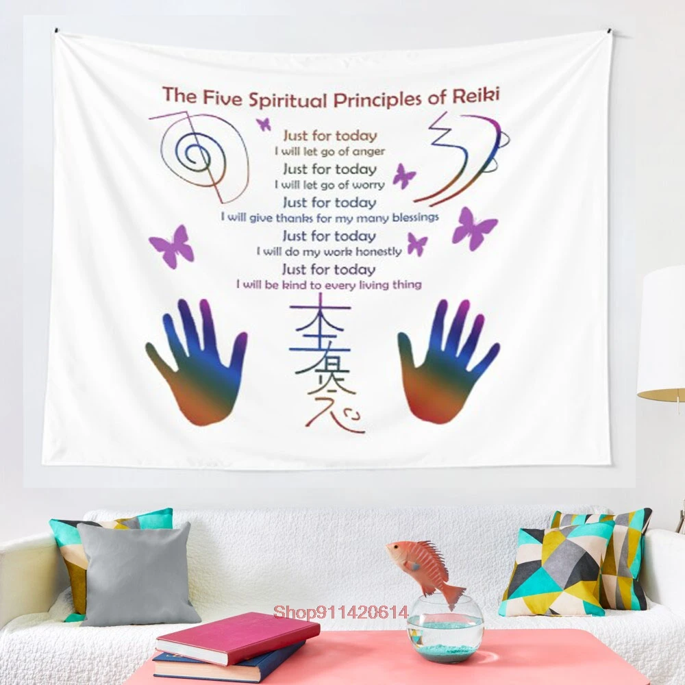 

The 5 Principles of Reiki tapestry wall decoration witchcraft tapestry Bohemian Hippie home decoration mattress yoga mat
