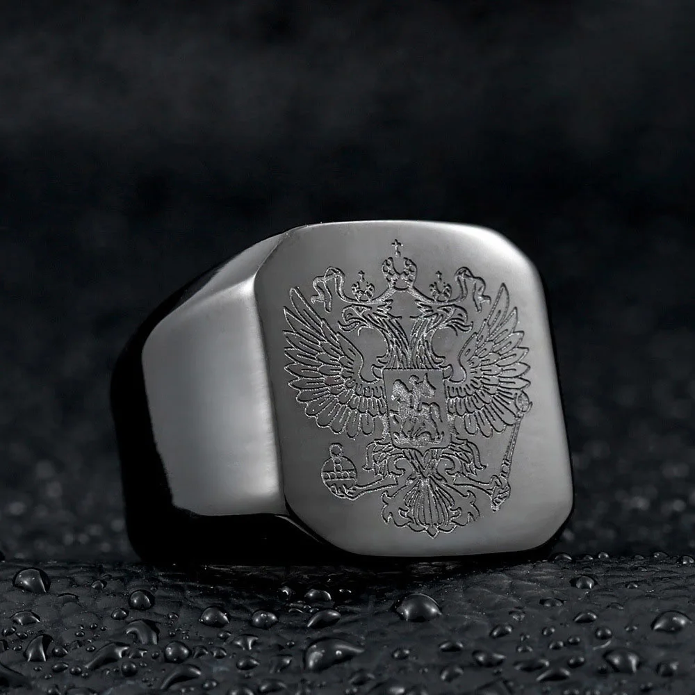 Винтажное байкерское кольцо из титановой стали с изображением русского воина