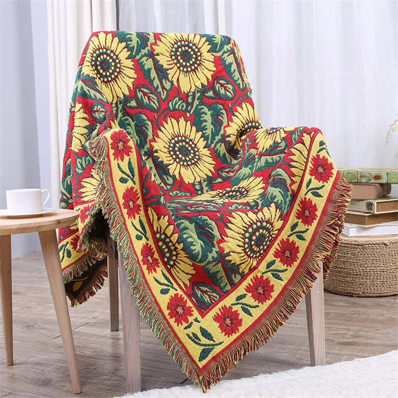 

Knitted Thread Blankets with Tassel Classic Flower Chrysanthemum Couch Sofa Office Nap Travel Throw Blanket Soft Warm Home Decor