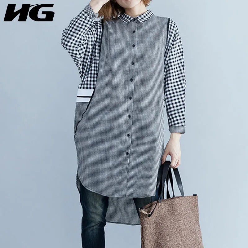 HG Literary клетчатая блузка больших размеров для женщин с отложным воротником
