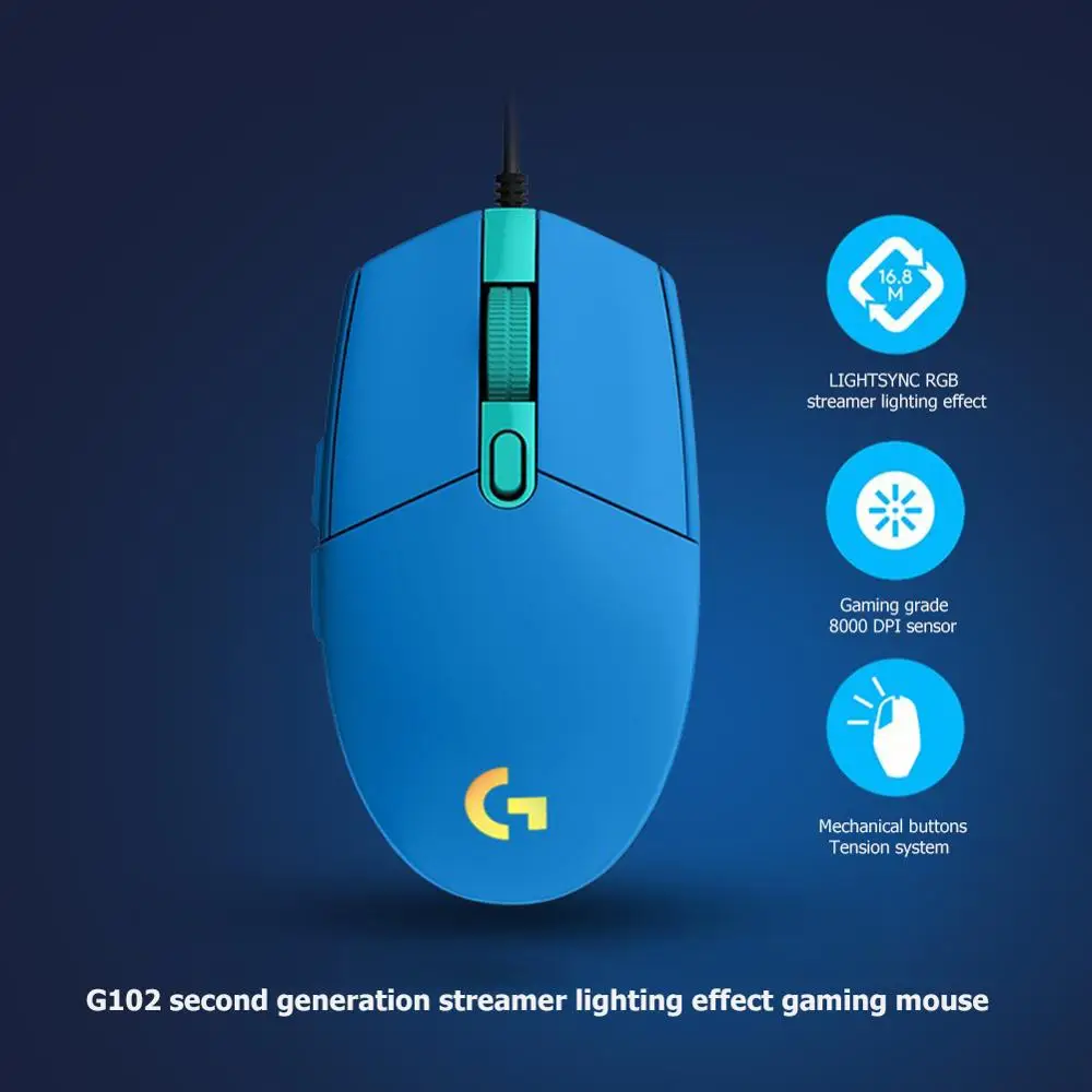 

Logitech G102 Gaming Mouse USB Wired Mice RGB LIGHTSYNC 6 Programmable Buttons 8000DPI For Home Office Desktop Laptop