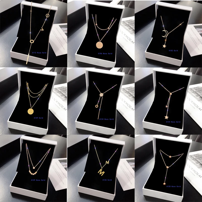 

New Rose Gold Geometric Pendant Necklace Titanium Steel heart Roman Digital Cross Pendant Choker Collar Fashion Jewelry Gift