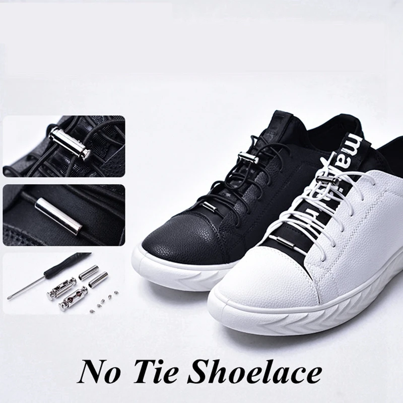 Classic Round Elastic Shoelaces No Tie Shoe laces Metal Lock Button Sneakers Boot Shoelace Kids and Adult Quick Lazy Laces Shoe