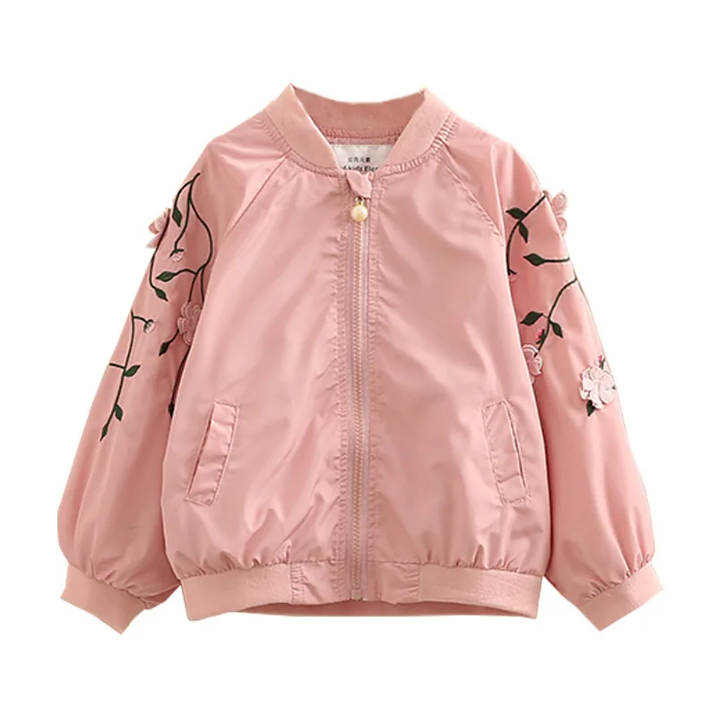 2021 Autumn Spring 3 4 5 6 8 10 12 Years Embroidery Flower Floral Mandarin Collar Pearl Zipper Loose Jacket For Baby Kids Girls