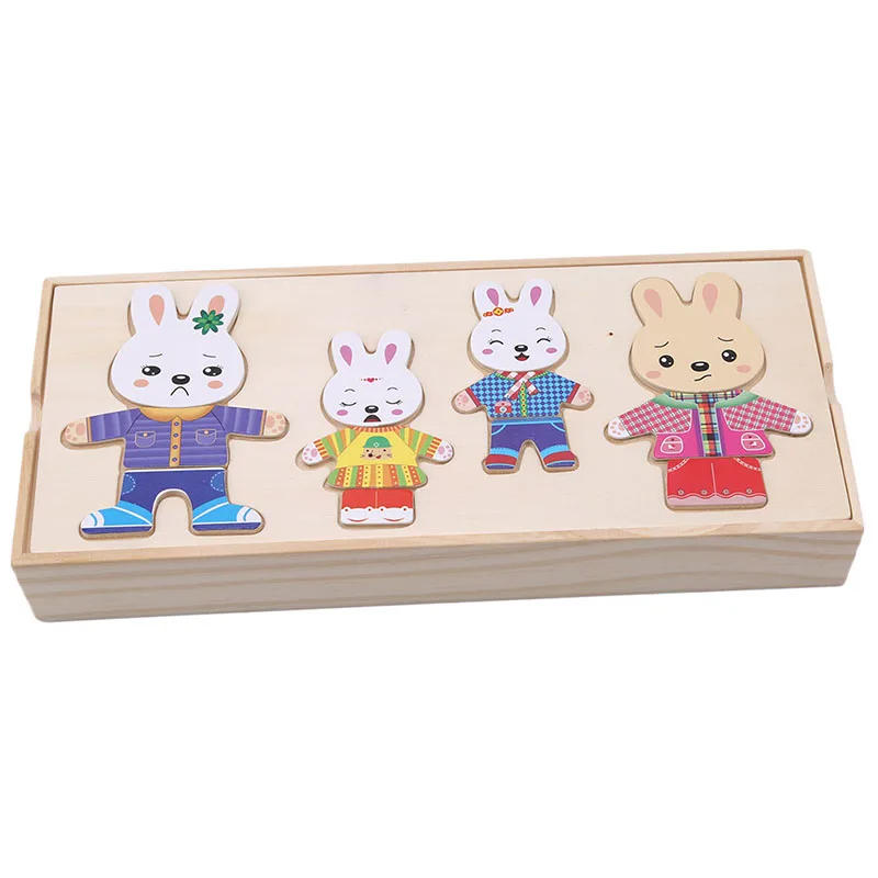 

New Baby Cute Rabbit Change Clothes Puzzle Early Childhood Wooden Jigsaw Gift Toys For Children Kids Learning Education Toy