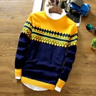 Мужской свитер, осень 2020, мужские пуловеры с длинным рукавом, верхняя одежда, модный свитер в клетку с круглым вырезом, облегающая трикотажная одежда, свитер, Топ