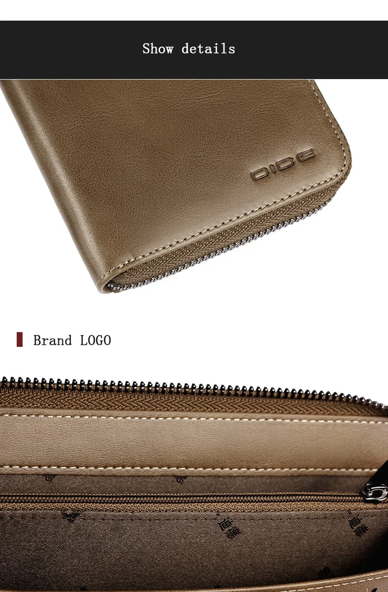 DIDE New Famous Brand Men Long Wallets Genuine Leather Coin Purse Male Purse Card Holder Clutch Wallet Business Vintage Bag
