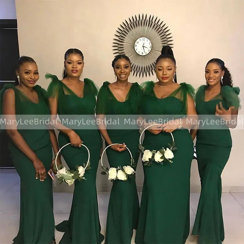 

Plus Size Dark Green Bridesmaid Dress With Tulle Straps Cheapest Mermaid Wedding Guest Party Night Dress vestido de fiesta largo