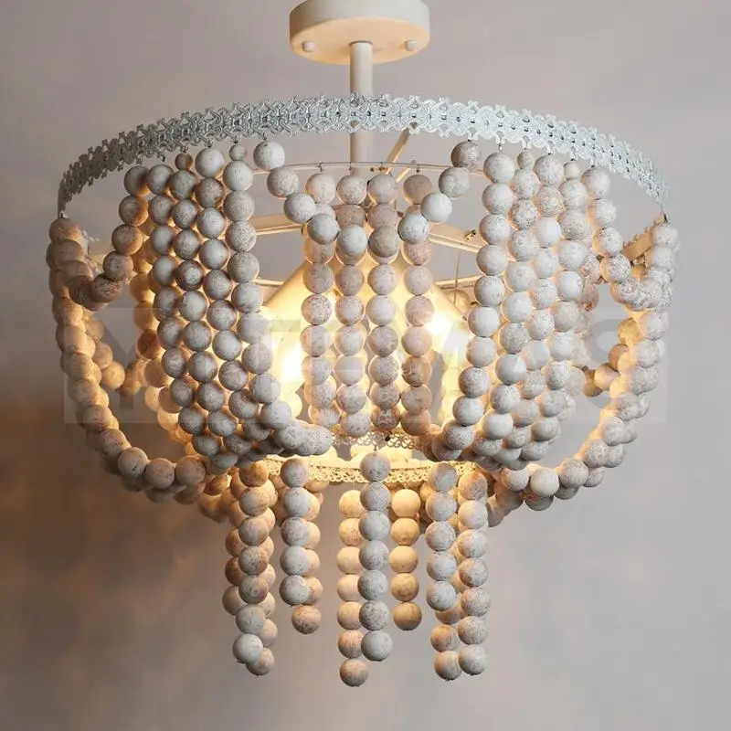 

Large/Vintage/retro/antique/white chandelier wood/beaded chandelier lighting bedroom/living room/kitchen wooden hanging light