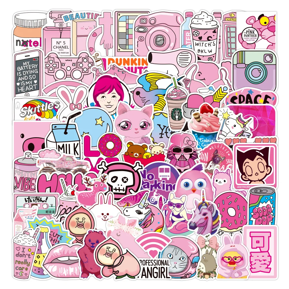

100 шт., розовые водонепроницаемые наклейки с граффити для водной чашки, гитары, ноутбука, багажа, дневника, сделай сам, наклейки, милые канцел...