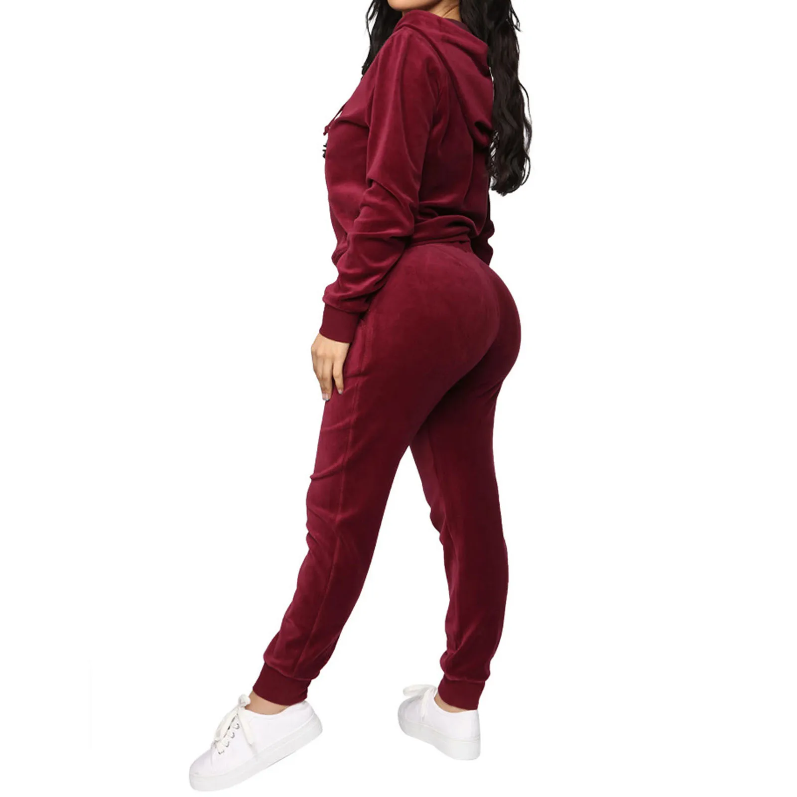 Женский бархатный комплект из 2 предметов повседневный однотонный свитшот на