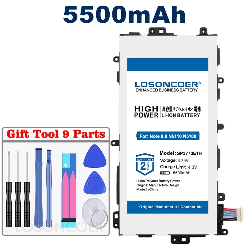 LOSONCOER 5500 мА/ч SP3770E1H высокое качество батарея для Samsung N5100 N5120 Galaxy Note 8 0 N5110 GT