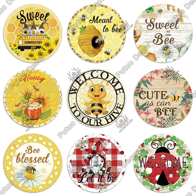 putuo decor bee round wooden signs lovely honey bee pendant plaque wood for bee house garden farmhouse sign lover gift tag free global shipping