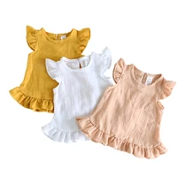 ruffle sleeve summer girls blouses tops linen cotton lace casual children kids baby girl clothes shirts dress