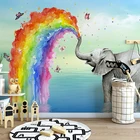Фотообои на заказ с животными, Раскрашенные вручную, мультяшный Радужный слон, настенная живопись, детская комната, детский сад, украшение для спальни