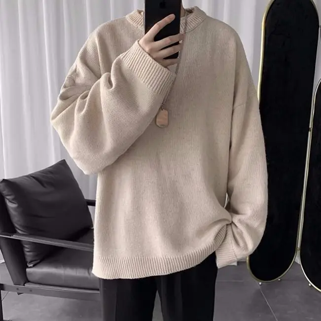 

Winter 2020 Korean Version Of Joker Oversize Solid Color Crew Neck Sweater Sweater Solid Color Men's Sweater