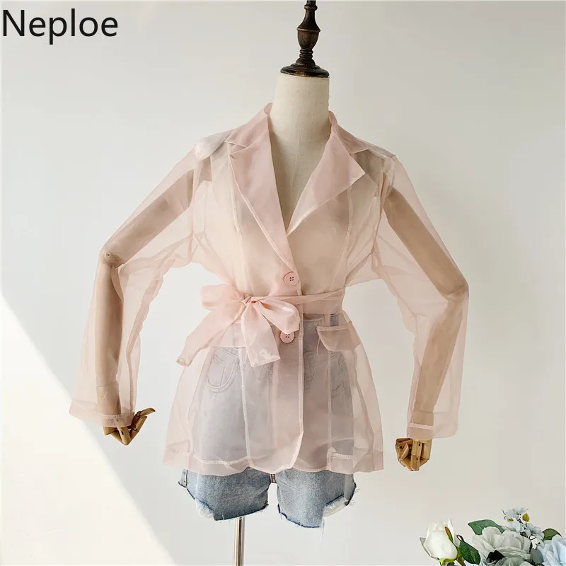 Neploe сексуальная перспективная блузка с бантом органза тонкая талия открытая