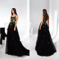 black evening dresses 2020 lace appliqued spaghetti cheap prom dress a line custom made vestidos formal party gowns