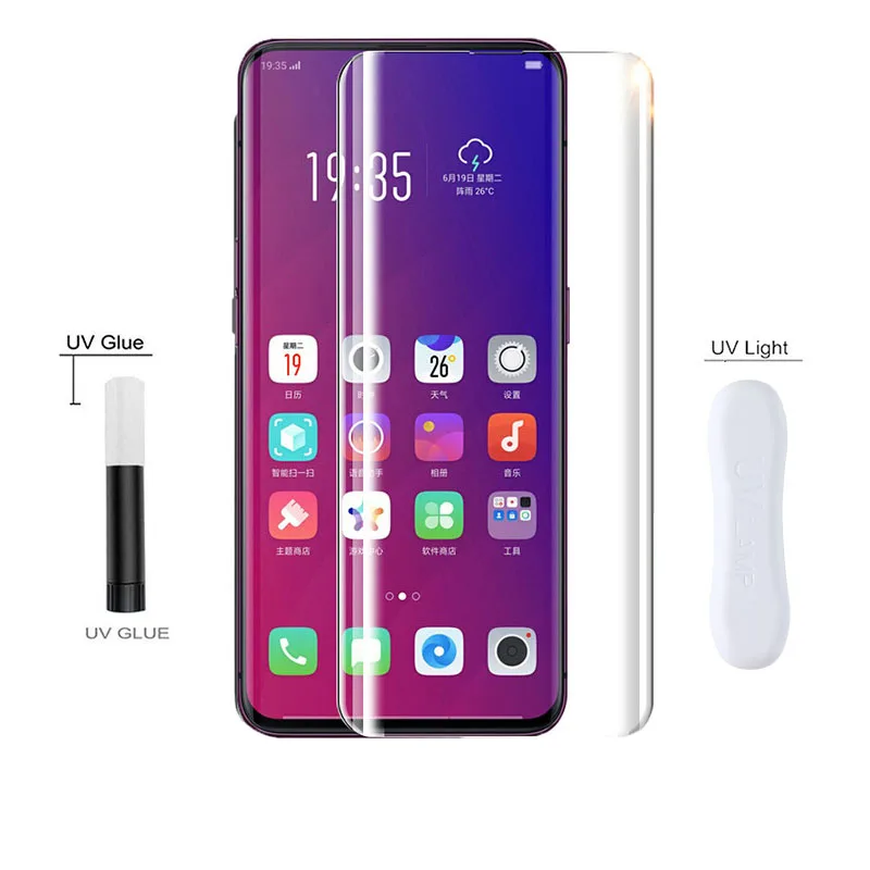 

UV Tempered Glass For OPPO Reno 3 Pro Find X2 X Liquid Full Glue Screen Protector for Vivo Nex 3 Protective Film FindX2 FindX