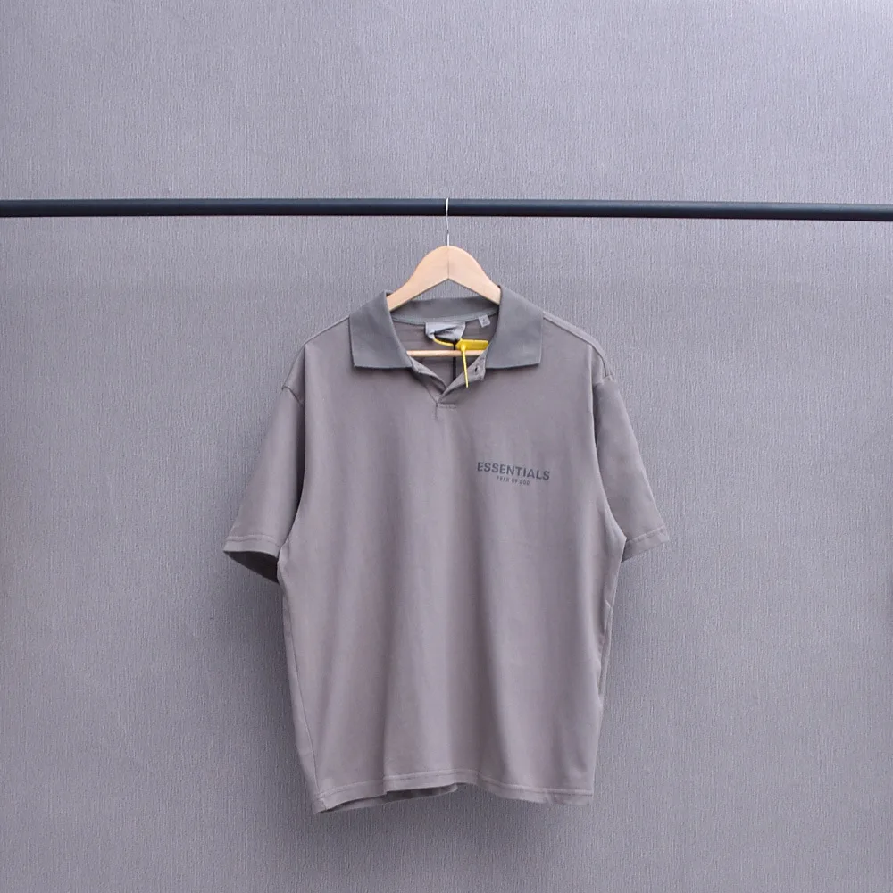 

FOG ESSENTIALS New Double line short-sleeved reflective letter polo shirt loose couple 1:1 Quality Best T-shirt