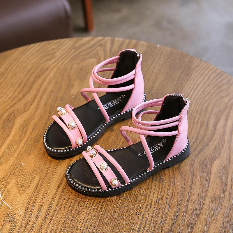 Летние сандалии для девочек новинка 2021 римские милая принцесса с жемчугом и