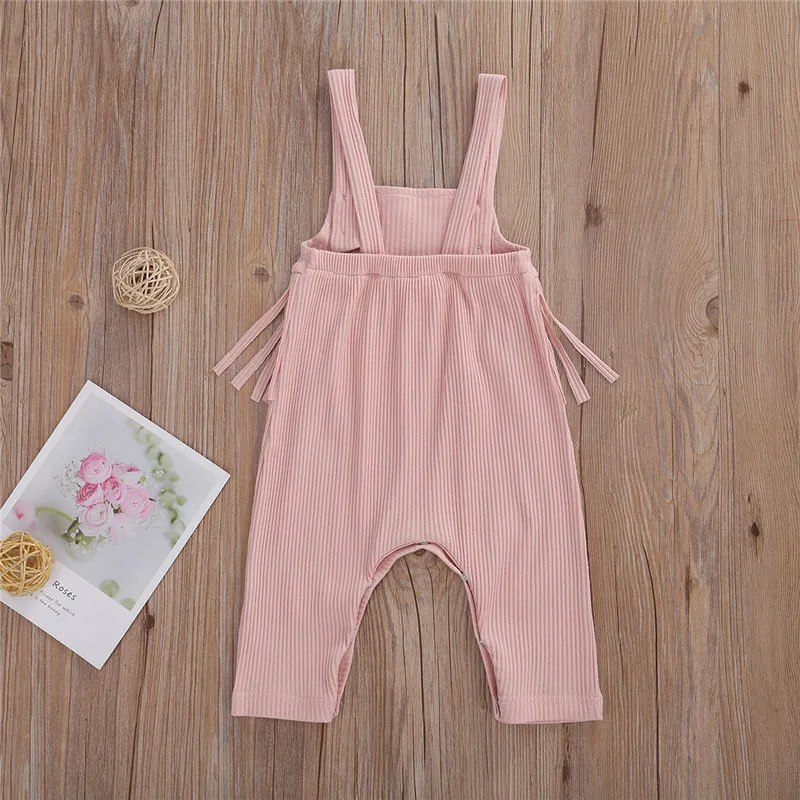 

Cute Baby Strap Jumpsuit Newborn Summer Tassel Sleeveless Cotton Romper Solid Color 0-24M