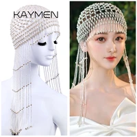 kaymen exotic cleopatra beaded belly dance head cap hat hair accessory pearl headpiece for women party wedding showing 1014
