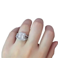 trendy popular 2pcsset inlaid white round square cubic zircon crystal silver color female ring set for women party jewelry